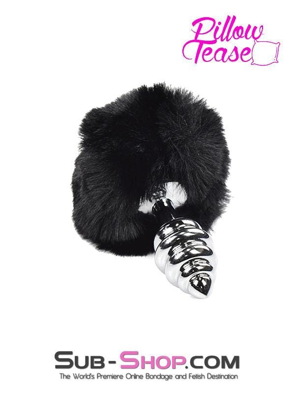 2477M      Black Powder Puff Tail with Ribbed Chrome Anal Plug - LAST CHANCE - Final Closeout! Black Friday Blowout   , Sub-Shop.com Bondage and Fetish Superstore