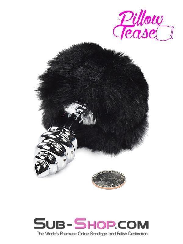 2477M      Black Powder Puff Tail with Ribbed Chrome Anal Plug - LAST CHANCE - Final Closeout! Black Friday Blowout   , Sub-Shop.com Bondage and Fetish Superstore