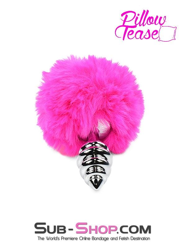 2478M      Pink Powder Puff Tail with Ribbed Chrome Anal Plug Anal Toys   , Sub-Shop.com Bondage and Fetish Superstore