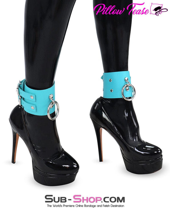 2490A      3" Diamond Blue Leather Ankle Bondage Cuffs Cuffs   , Sub-Shop.com Bondage and Fetish Superstore