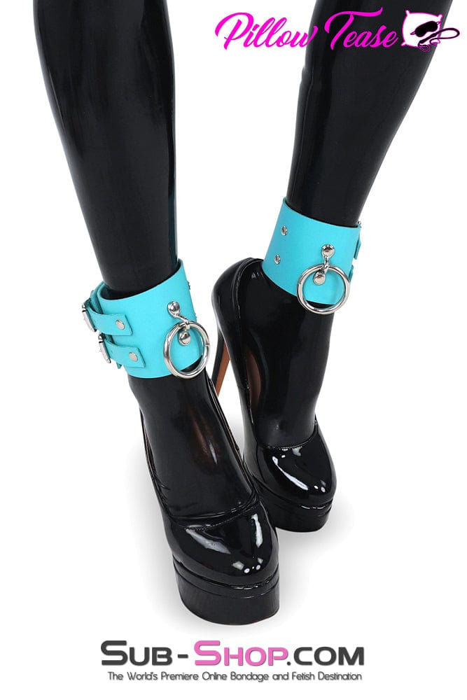 2490A      3" Diamond Blue Leather Ankle Bondage Cuffs Cuffs   , Sub-Shop.com Bondage and Fetish Superstore