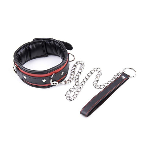 2503MQ      Locking Padded and Lined Black and Red Bondage Collar with Leash Set Collar   , Sub-Shop.com Bondage and Fetish Superstore