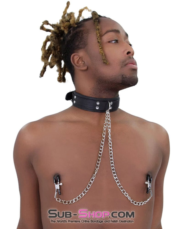 2512M      Bondage Collar with Adjustable Nipple Clamps - MEGA Deal MEGA Deal   , Sub-Shop.com Bondage and Fetish Superstore