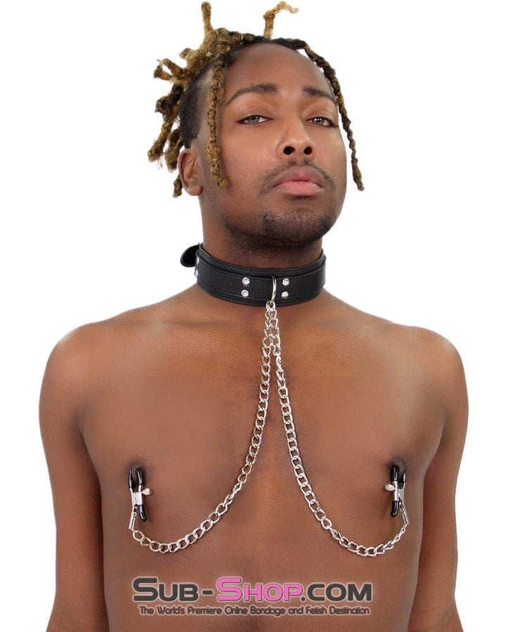 2512M      Bondage Collar with Adjustable Nipple Clamps Collar & Clamps   , Sub-Shop.com Bondage and Fetish Superstore