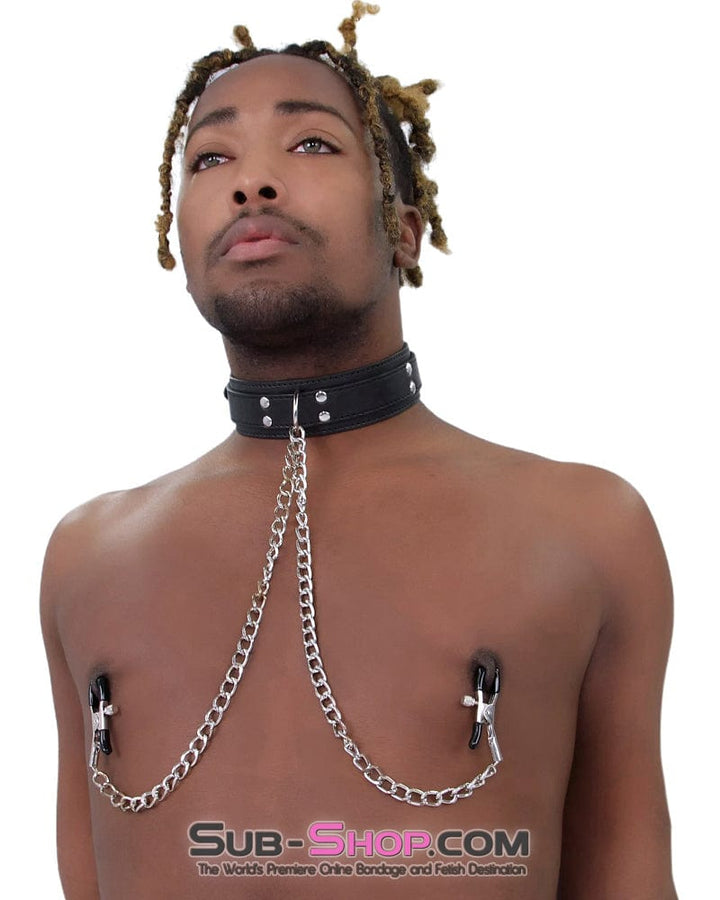 2512M      Bondage Collar with Adjustable Nipple Clamps - MEGA Deal MEGA Deal   , Sub-Shop.com Bondage and Fetish Superstore