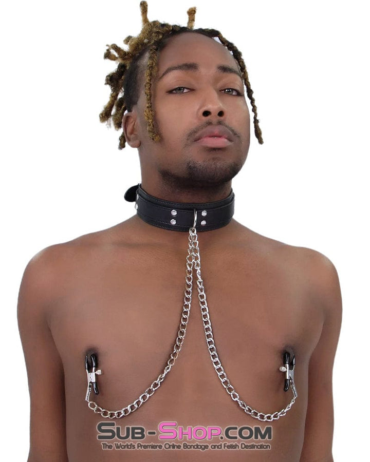 2512M      Bondage Collar with Adjustable Nipple Clamps Collar & Clamps   , Sub-Shop.com Bondage and Fetish Superstore