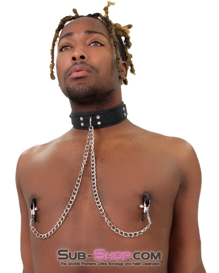 2512M      Bondage Collar with Adjustable Nipple Clamps Collar & Clamps   , Sub-Shop.com Bondage and Fetish Superstore