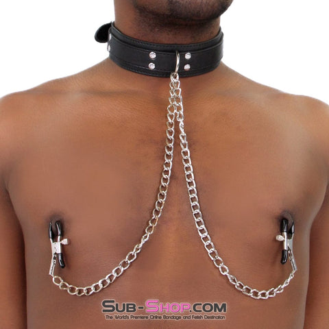2512M      Bondage Collar with Adjustable Nipple Clamps Collar & Clamps   , Sub-Shop.com Bondage and Fetish Superstore