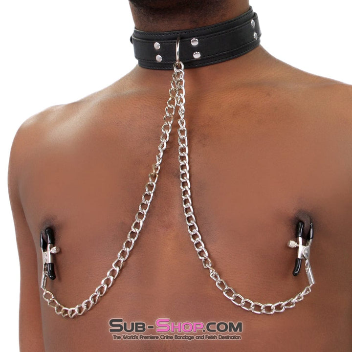 2512M      Bondage Collar with Adjustable Nipple Clamps Collar & Clamps   , Sub-Shop.com Bondage and Fetish Superstore