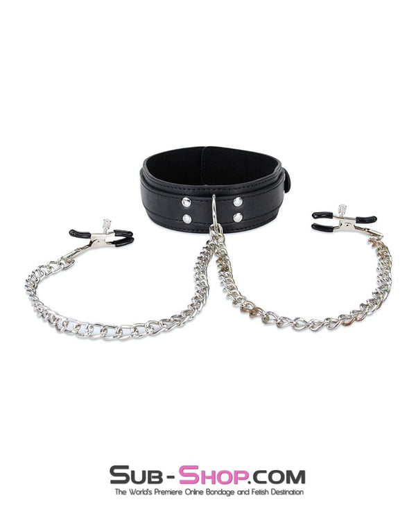 2512M      Bondage Collar with Adjustable Nipple Clamps - MEGA Deal MEGA Deal   , Sub-Shop.com Bondage and Fetish Superstore