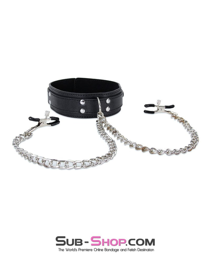 2512M      Bondage Collar with Adjustable Nipple Clamps Collar & Clamps   , Sub-Shop.com Bondage and Fetish Superstore
