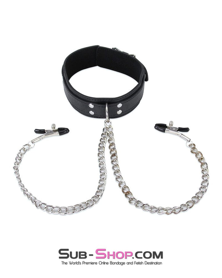 2512M      Bondage Collar with Adjustable Nipple Clamps Collar & Clamps   , Sub-Shop.com Bondage and Fetish Superstore