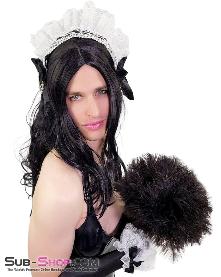 9978AE-SIS      White Lace Black Bow Sissy Wristbands Sissy   , Sub-Shop.com Bondage and Fetish Superstore