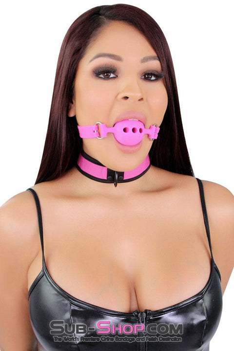 9806M      Medium Pink Silicone Locking Breather Ball Gag - LAST CHANCE - Final Closeout! Black Friday Blowout   , Sub-Shop.com Bondage and Fetish Superstore