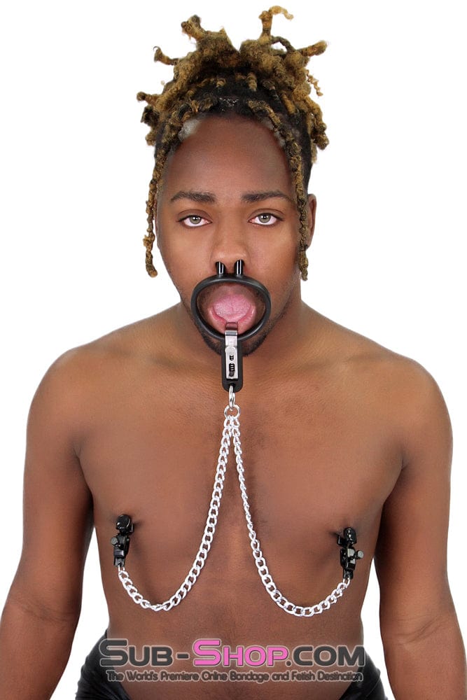2702M      Open Wide and Take It Mouth Spreader Gag with Nipple Clamps Gags   , Sub-Shop.com Bondage and Fetish Superstore