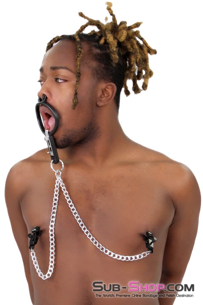 2702M      Open Wide and Take It Mouth Spreader Gag with Nipple Clamps Gags   , Sub-Shop.com Bondage and Fetish Superstore