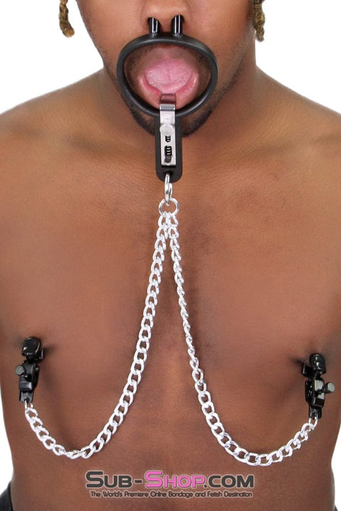 2702M      Open Wide and Take It Mouth Spreader Gag with Nipple Clamps Gags   , Sub-Shop.com Bondage and Fetish Superstore