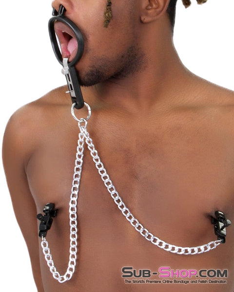 2702M      Open Wide and Take It Mouth Spreader Gag with Nipple Clamps Gags   , Sub-Shop.com Bondage and Fetish Superstore