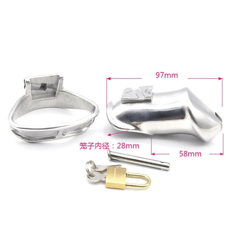 2709M      Dick Steele Long High Security Chastity Cock Cage with Small Cock Cuff Chastity   , Sub-Shop.com Bondage and Fetish Superstore
