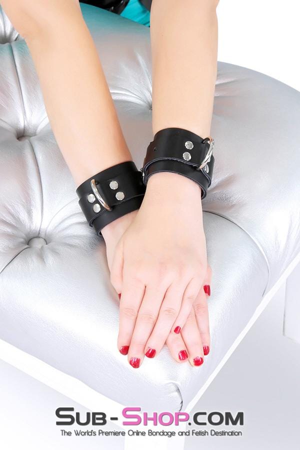2730A      Midnight Pleasures Black Leather Bondage Wrist Cuffs Wrist and Ankle Bondage   , Sub-Shop.com Bondage and Fetish Superstore