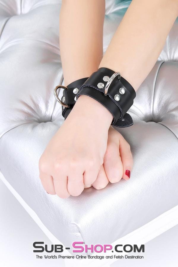 2730A      Midnight Pleasures Black Leather Bondage Wrist Cuffs Wrist and Ankle Bondage   , Sub-Shop.com Bondage and Fetish Superstore