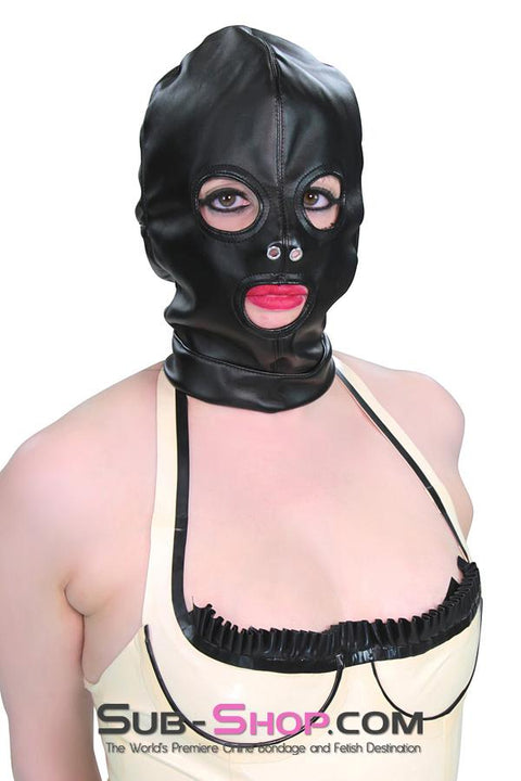 2772M      Soft Leatherette Open Mouth and Eyes Lacing Hood Hoods   , Sub-Shop.com Bondage and Fetish Superstore