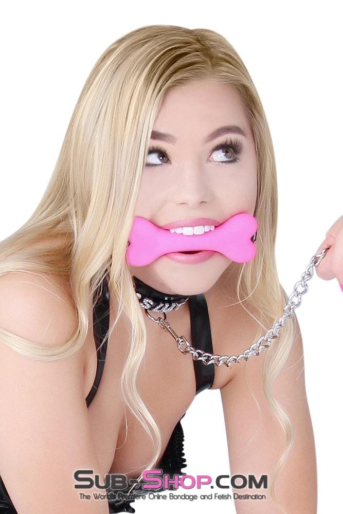 2964DL      Lil' Bitch Pup Small Pink Silicone Puppy Play Bone Gag - MEGA Deal Black Friday Blowout   , Sub-Shop.com Bondage and Fetish Superstore