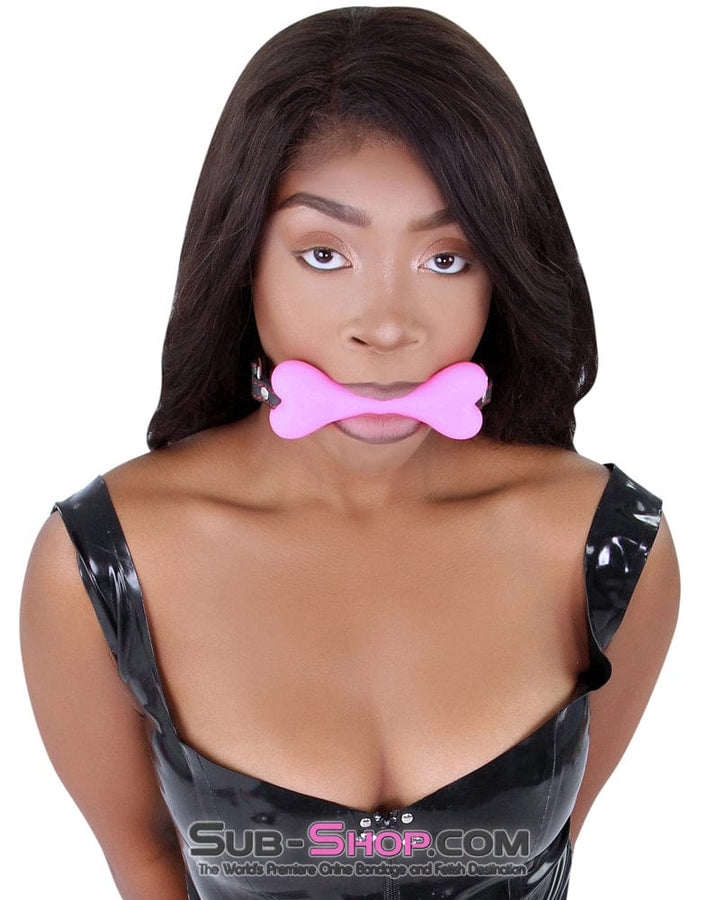 2964DL      Lil' Bitch Pup Small Pink Silicone Puppy Play Bone Gag - MEGA Deal Black Friday Blowout   , Sub-Shop.com Bondage and Fetish Superstore
