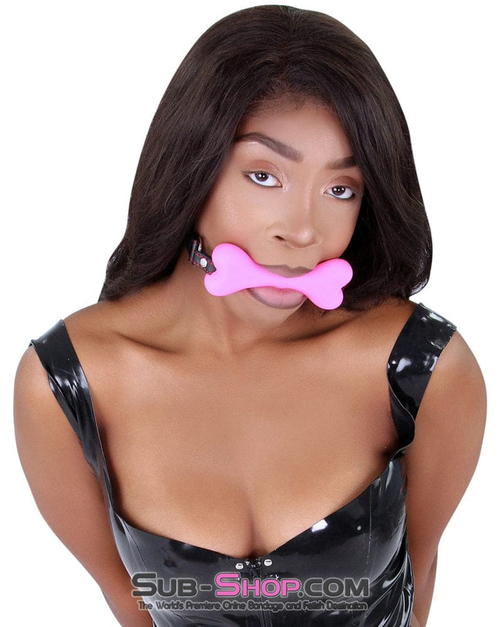2964DL      Lil' Bitch Pup Small Pink Silicone Puppy Play Bone Gag - MEGA Deal Black Friday Blowout   , Sub-Shop.com Bondage and Fetish Superstore