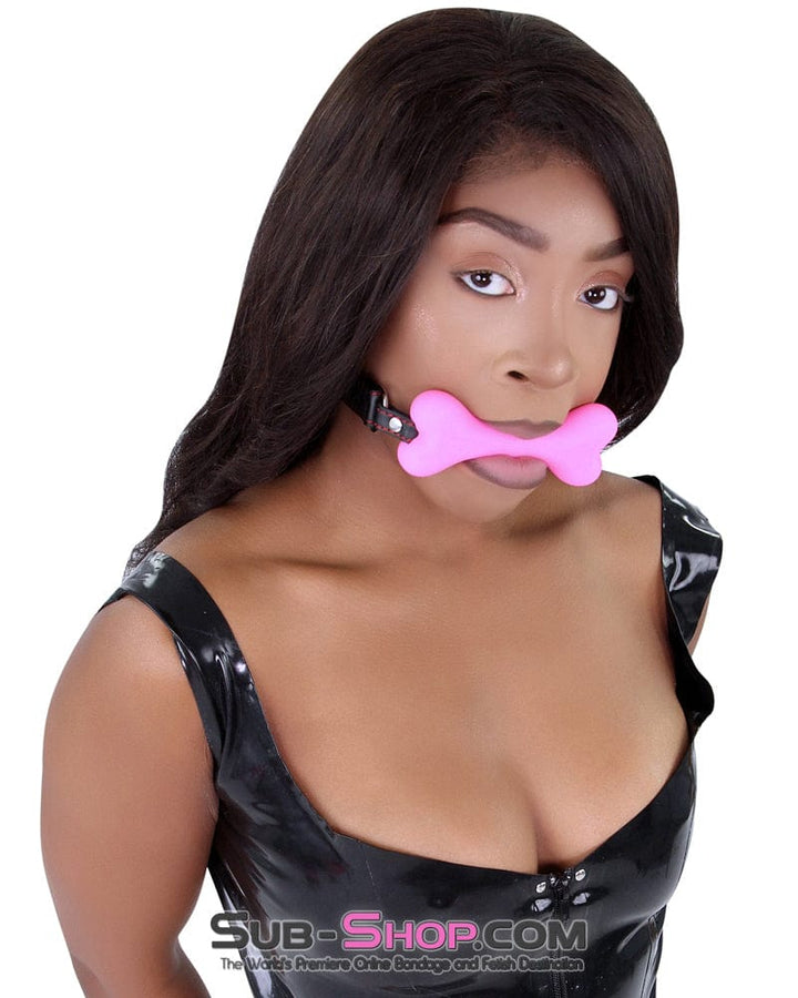 2964DL      Lil' Bitch Pup Small Pink Silicone Puppy Play Bone Gag - MEGA Deal Black Friday Blowout   , Sub-Shop.com Bondage and Fetish Superstore