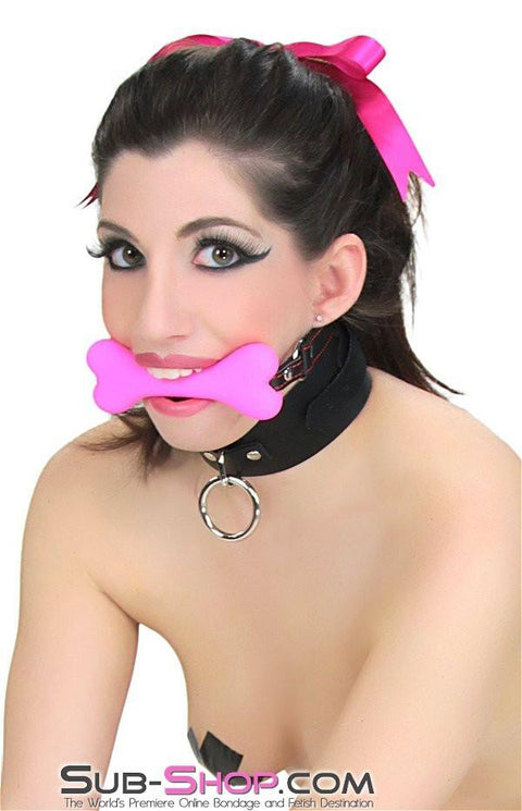 2964DL      Lil' Bitch Pup Small Pink Silicone Puppy Play Bone Gag Gags   , Sub-Shop.com Bondage and Fetish Superstore