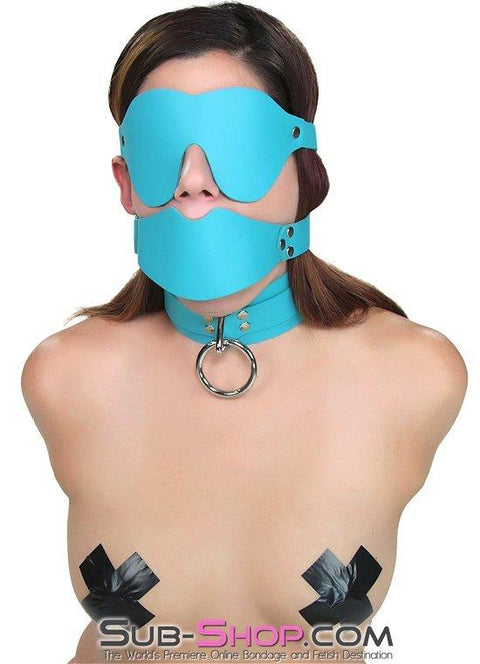 3408A      Diamond Blue In The Dark Leather Blindfold Blindfold   , Sub-Shop.com Bondage and Fetish Superstore