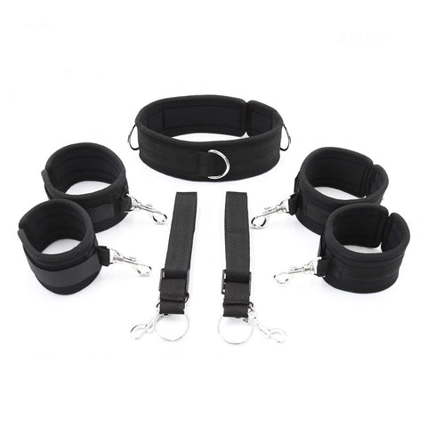 3418MQ      7 Pc Bondage Fantasy Wrist and Ankle Cuffs with Collar and Tether Straps Restraints   , Sub-Shop.com Bondage and Fetish Superstore