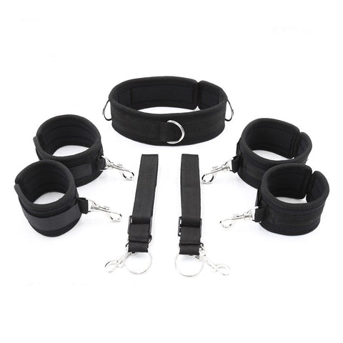 3418MQ      7 Pc Bondage Fantasy Wrist and Ankle Cuffs with Collar and Tether Straps - MEGA Deal MEGA Deal   , Sub-Shop.com Bondage and Fetish Superstore