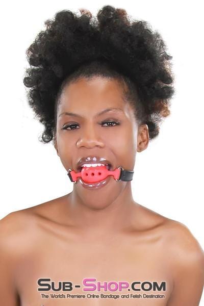 3423RS      Medium Red Silicone Breather Ball Gag on Locking Black Strap - LAST CHANCE - Final Closeout! MEGA Deal   , Sub-Shop.com Bondage and Fetish Superstore
