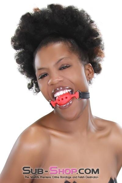 3423RS      Medium Red Silicone Breather Ball Gag on Locking Black Strap - LAST CHANCE - Final Closeout! MEGA Deal   , Sub-Shop.com Bondage and Fetish Superstore