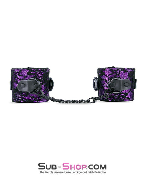 3430M-SIS      Sissy Vixen Royal Purple Fur Lined Lace Wrist Cuffs Sissy   , Sub-Shop.com Bondage and Fetish Superstore