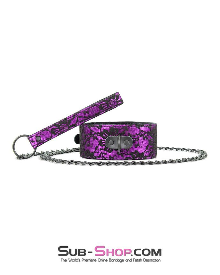 3431M      Royal Leadership Fur Lined Purple Lace Collar and Leash Set Collar   , Sub-Shop.com Bondage and Fetish Superstore