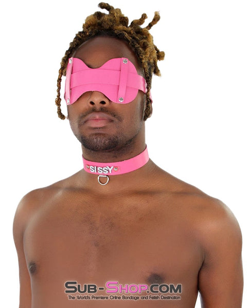 3432A-SIS      Hot Pink Sissy Leather Wide Blindfold Strap Sissy   , Sub-Shop.com Bondage and Fetish Superstore