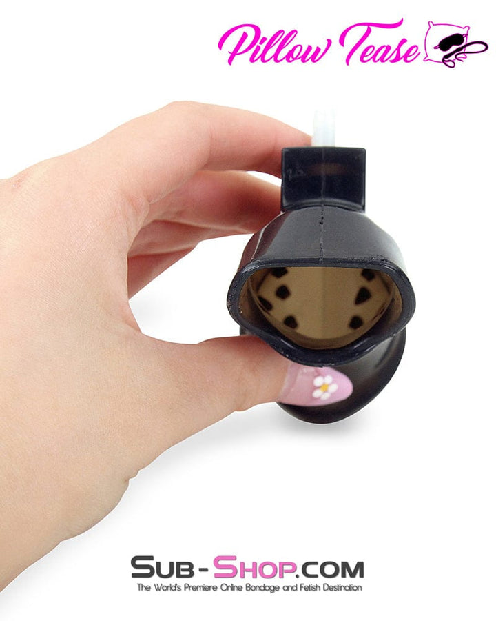 3459AR     Spiked Black Locking Silicone Chastity Cage with Ball Stretching Cock Ring Chastity   , Sub-Shop.com Bondage and Fetish Superstore
