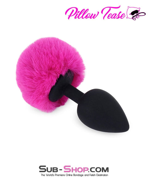 3504M-SIS      Pink Sissy Powder Puff Tail with Large Black Silicone Butt Plug Sissy   , Sub-Shop.com Bondage and Fetish Superstore