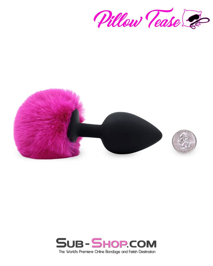 3504M      Pink Powder Puff Tail with Large Black Silicone Butt Plug Butt Plug   , Sub-Shop.com Bondage and Fetish Superstore