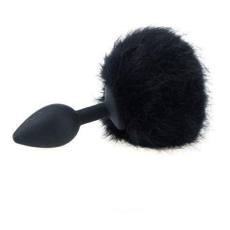3507M      Jet Black Powder Puff Tail with Large Black Silicone Butt Plug Butt Plug   , Sub-Shop.com Bondage and Fetish Superstore