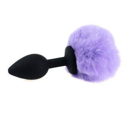 3509M      Light Purple Powder Puff Tail with Medium Black Silicone Butt Plug - LAST CHANCE - Final Closeout! Black Friday Blowout   , Sub-Shop.com Bondage and Fetish Superstore