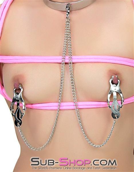 3613HS    Erotic Enslavement Stainless Steel Bondage Collar with Clover Clamps Collar & Clamps   , Sub-Shop.com Bondage and Fetish Superstore