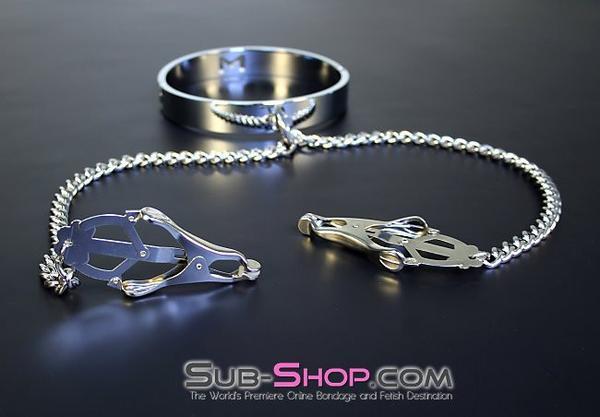 3613HS    Erotic Enslavement Stainless Steel Bondage Collar with Clover Clamps Collar & Clamps   , Sub-Shop.com Bondage and Fetish Superstore
