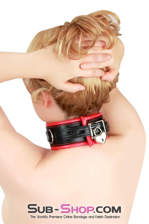 3752M      Soft Submission Padded Red and Black Bondage Collar and Leash Set Collar   , Sub-Shop.com Bondage and Fetish Superstore