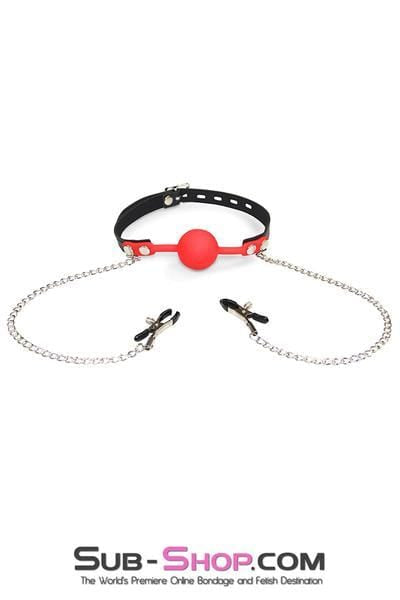 3755RS      Red Silicone Locking Ball Gag and Nipple Clamps Set - LAST CHANCE - Final Closeout! MEGA Deal   , Sub-Shop.com Bondage and Fetish Superstore