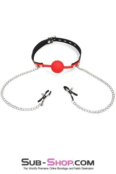 3755RS      Red Silicone Locking Ball Gag and Nipple Clamps Set - LAST CHANCE - Final Closeout! MEGA Deal   , Sub-Shop.com Bondage and Fetish Superstore