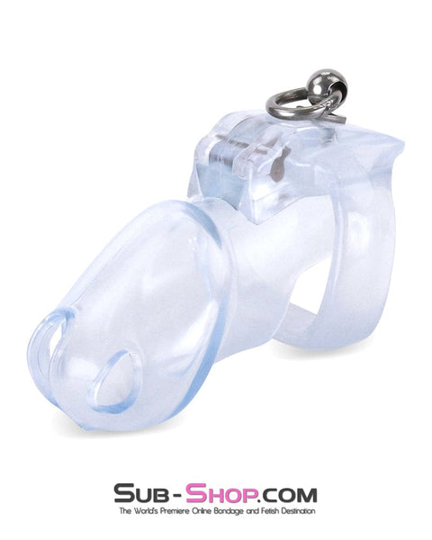 3767M      Long Clear Locking Cock Cage Chastity with Lead Ring with Small Cock Cuff - MEGA Deal MEGA Deal   , Sub-Shop.com Bondage and Fetish Superstore